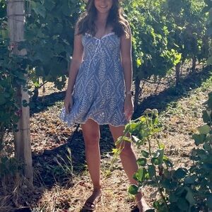 Olivaceous Blue and White Patterned Sundress